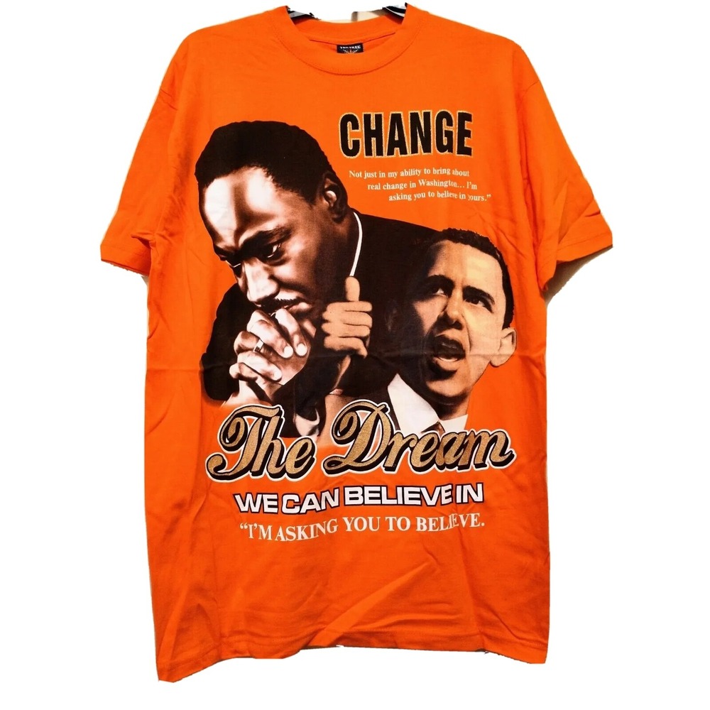 Martin Luther King Barack Obama Mens XL Graphic Orange T-Shirt The Dream Change